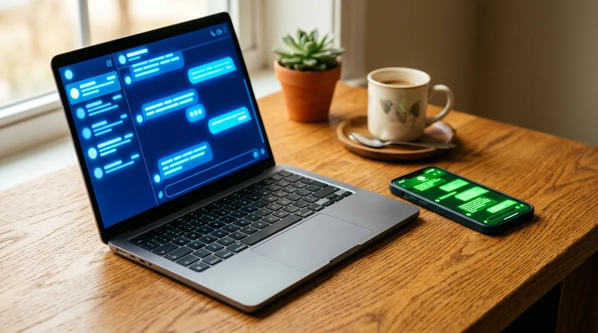 Laptop e celular lado a lado usando dois assistentes de inteligência artificial ao mesmo tempo