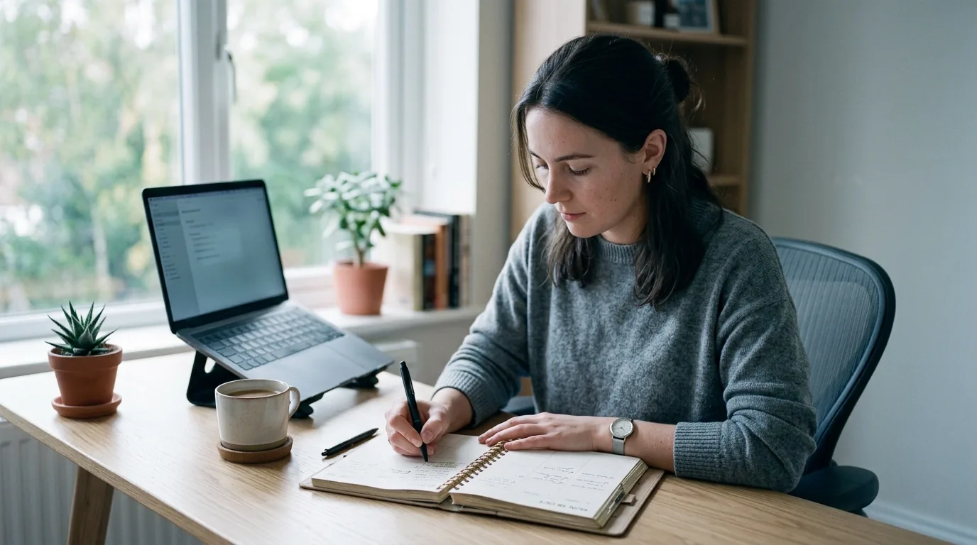 Rotina de trabalho concentrada em um home office minimalista