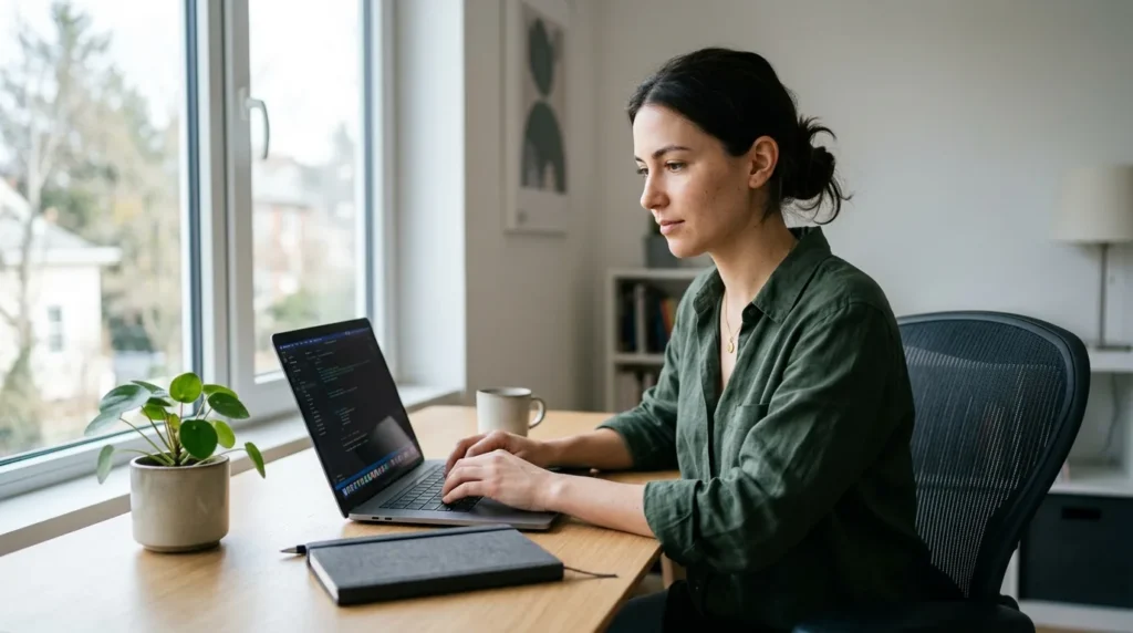 Profissional trabalhando de forma produtiva no notebook