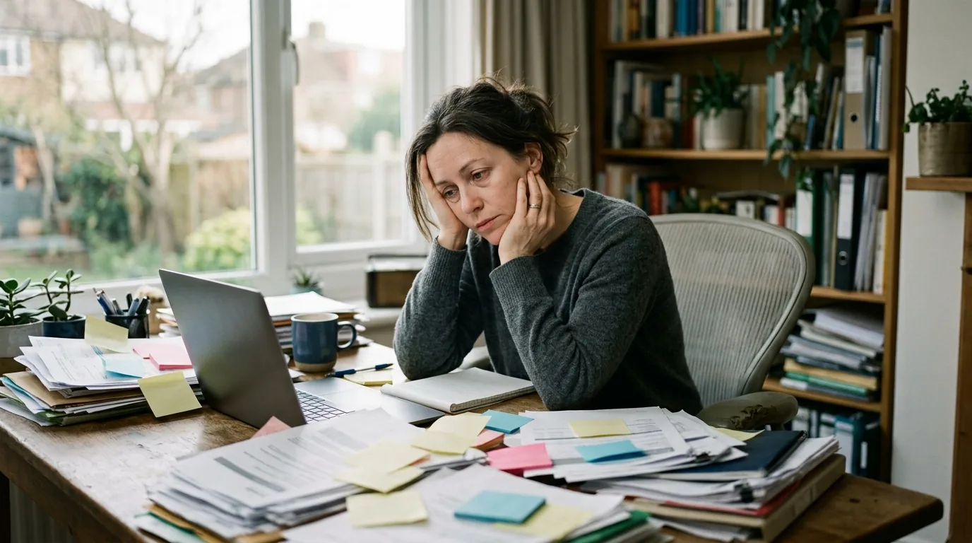 Pessoa cansada diante do excesso de tarefas no home office