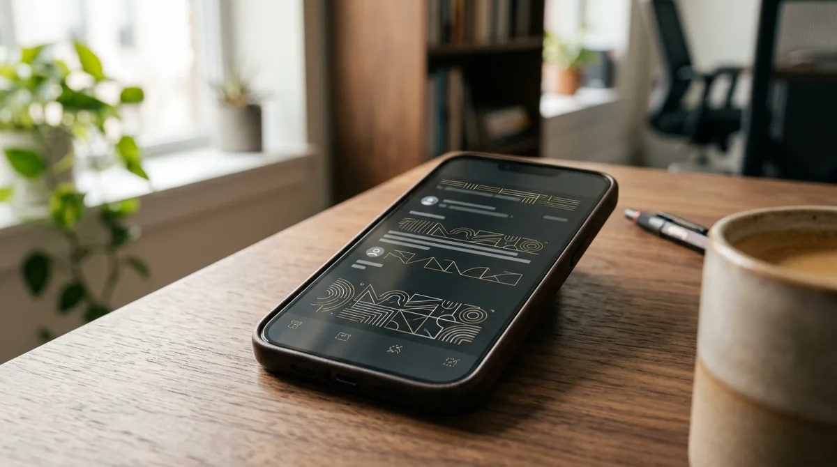 Celular sobre a mesa exibindo um e-mail com o rodapé de assinatura profissional