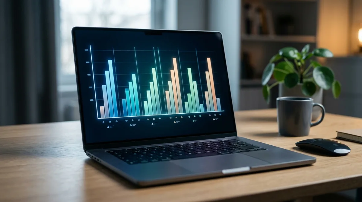 Tela de notebook mostrando um gráfico abstrato de faixas salariais de mercado