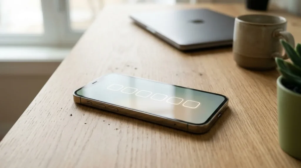 Smartphone sobre a mesa de home office com a tela de código de verificação de seis campos, risco de WhatsApp clonado